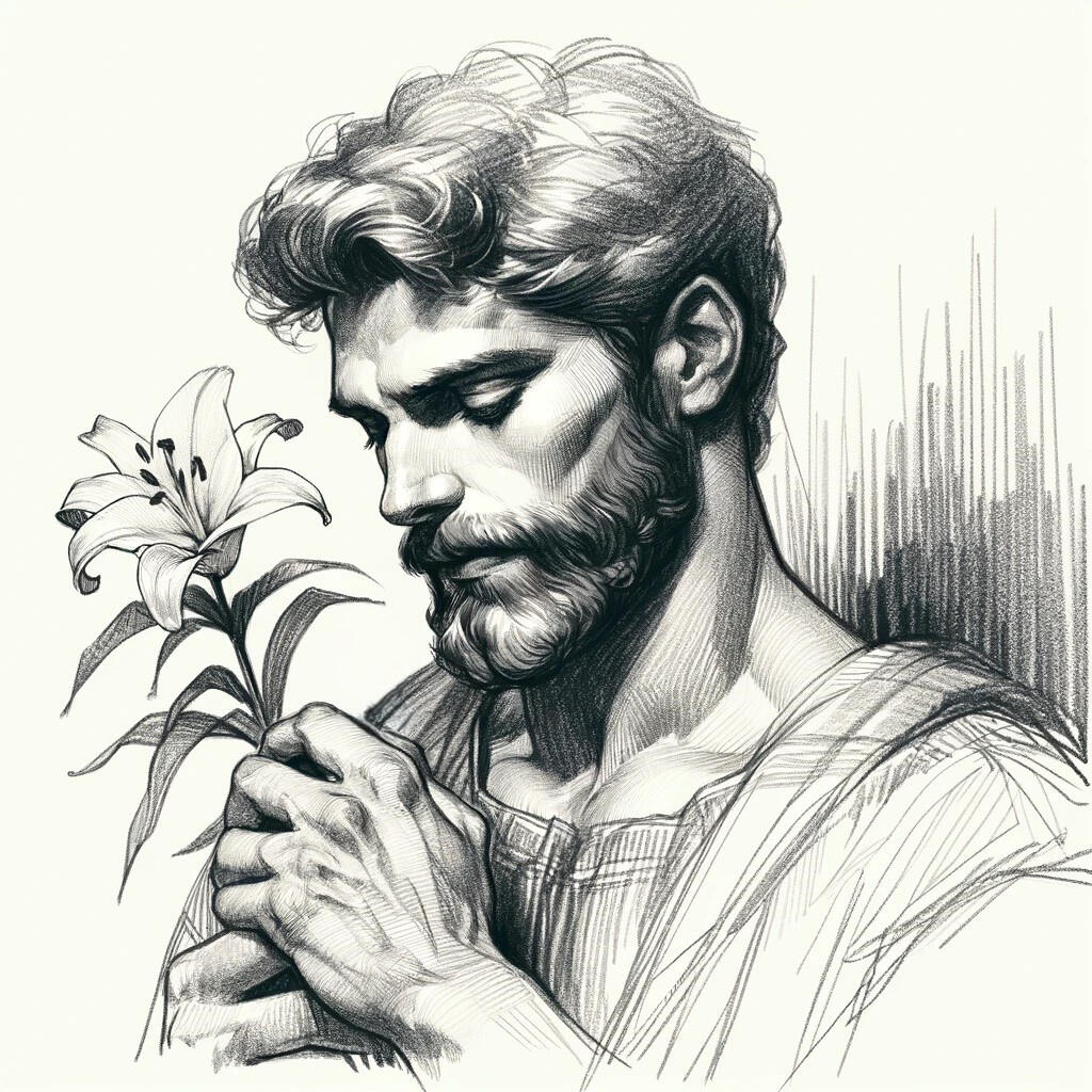 Illustration of St. Joseph holding a lily